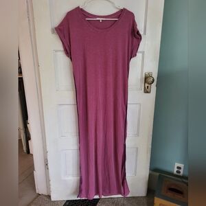 Sundry Pink Knit Tshirt Maxi Dresd with Sporty Stripe Sz L
